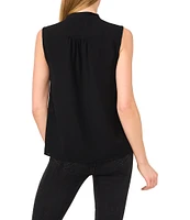 CeCe Woven Stand Collar Sleeveless Button Front Top