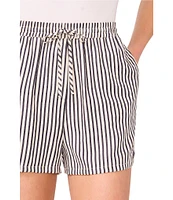 CeCe Woven Stripe Print Drawstring Tie Front Shorts