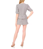 CeCe Woven Stripe Print Drawstring Tie Front Coordinating Shorts