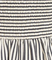 CeCe Woven Stripe Print Square Neck Sleeveless Smocked Midi A-Line Dress