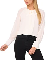 CeCe Woven V-Neck Long Sleeve Tie Front Blouse