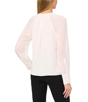 CeCe Woven V-Neck Long Sleeve Tie Front Blouse