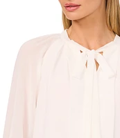 CeCe Woven V-Neck Long Sleeve Tie Front Blouse