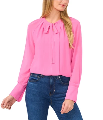 CeCe Woven V-Neck Long Sleeve Tie Front Blouse