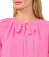 CeCe Woven V-Neck Long Sleeve Tie Front Blouse