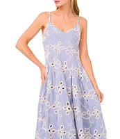 CeCe Woven V-Neck Sleeveless Embroidered Maxi A-Line Dress