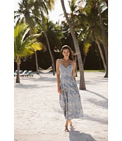CeCe Woven V-Neck Sleeveless Embroidered Maxi A-Line Dress