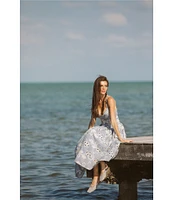 CeCe Woven V-Neck Sleeveless Embroidered Maxi A-Line Dress