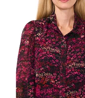 CeCe Woven Yoryu Ditsy Floral Print Split-V Collar Long Sleeve Hidden Button Front Blouse