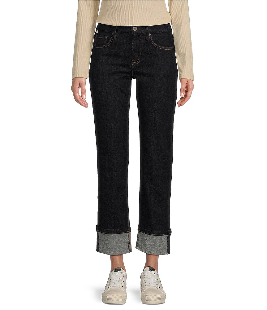 Ceros Jeans Mid Rise Straight Leg Cuffed Jeans