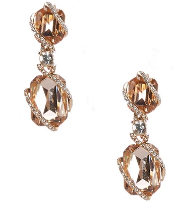 Cezanne Champagne Octagon Stone Crystal Pave Swirl Drop Earrings