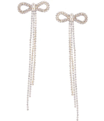 Cezanne Crystal Bow Long Fringe Drop Earrings