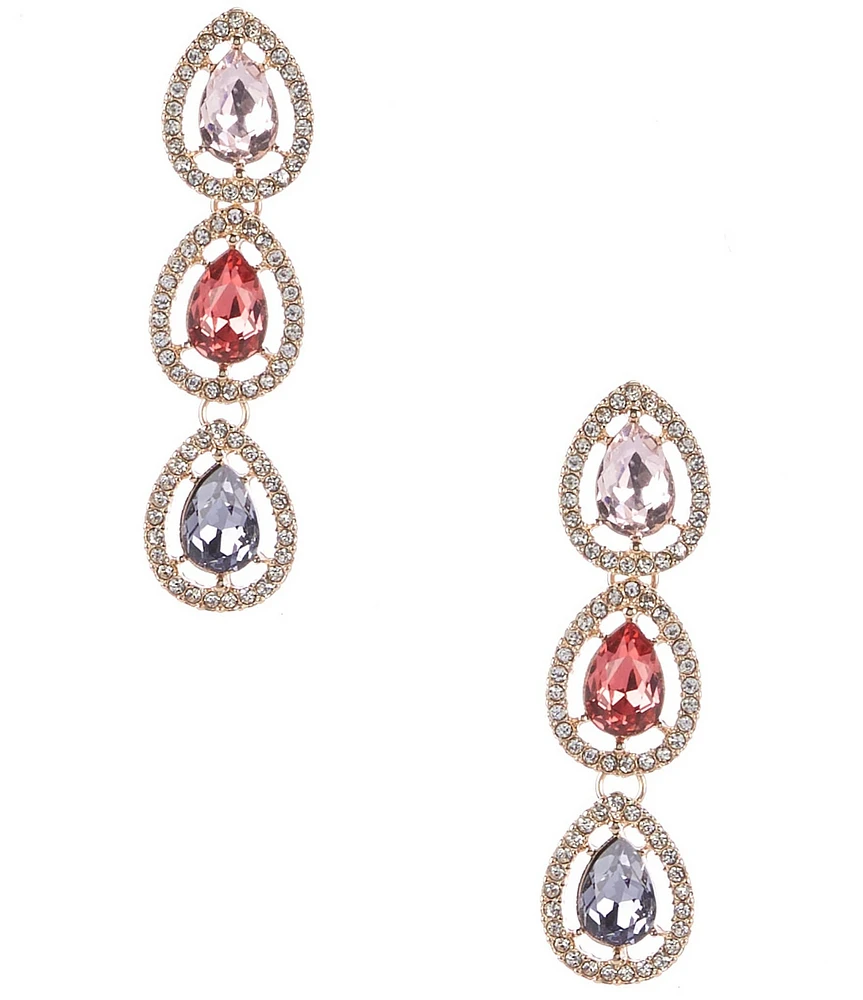 Cezanne Crystal Pave Halo Multi Color Teardrop Linear Earrings