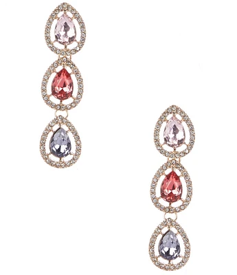 Cezanne Crystal Pave Halo Multi Color Teardrop Linear Earrings