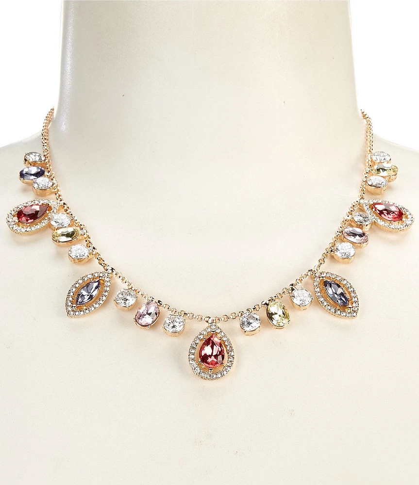 Cezanne Crystal Pave Halo Multi Stone Drop Frontal Collar Necklace