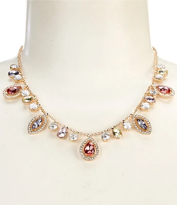 Cezanne Crystal Pave Halo Multi Stone Drop Frontal Collar Necklace