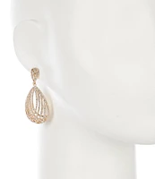 Cezanne Crystal Pave Open Metal Teardrop Drop Earrings