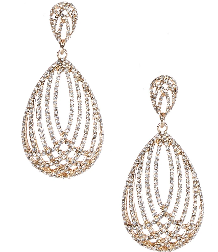 Cezanne Crystal Pave Open Metal Teardrop Drop Earrings