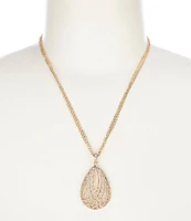 Cezanne Crystal Pave Open Metal Teardrop Short Pendant Necklace