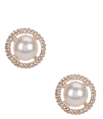 Cezanne Crystal Pave Pearl Cab Halo Stud Earrings