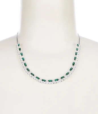 Cezanne CZ & Emerald Stone 2 Row Rhinestone Chain Collar Necklace