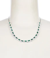 Cezanne CZ & Emerald Stone 2 Row Rhinestone Chain Collar Necklace