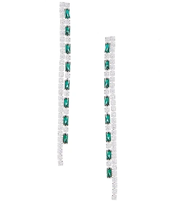 Cezanne CZ & Emerald Stone Rhinestone Chain Statement Linear Earrings