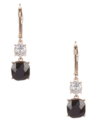 Cezanne CZ Round & Jet Square Stone Drop Earrings