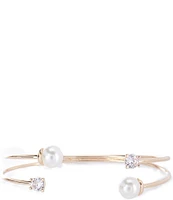 Cezanne CZ Round Stone & Pearl Wire Cuff Bracelet