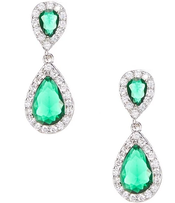 Cezanne CZ Stone Green Oval Drop Earrings