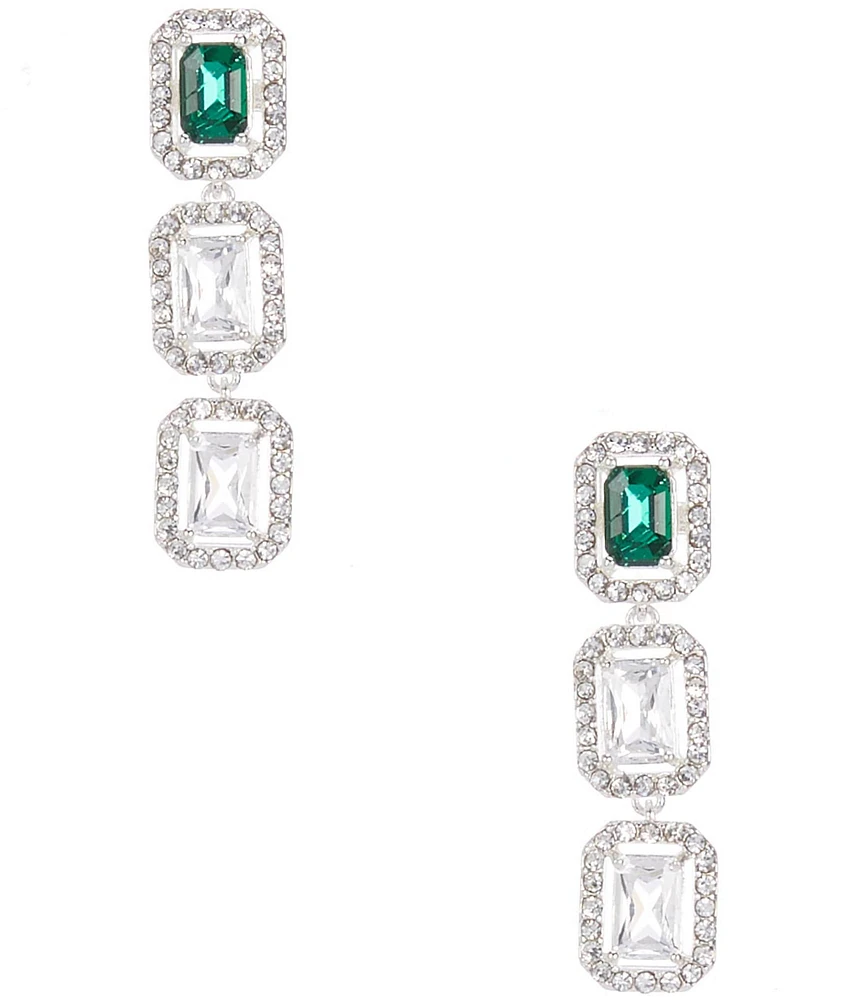 Cezanne Emerald Faceted Square Stone Pave Drop Earrings