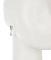 Cezanne Emerald Faceted Square Stone Pave Drop Earrings