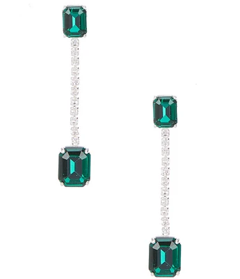 Cezanne Emerald Square CZ Linear Drop Earrings