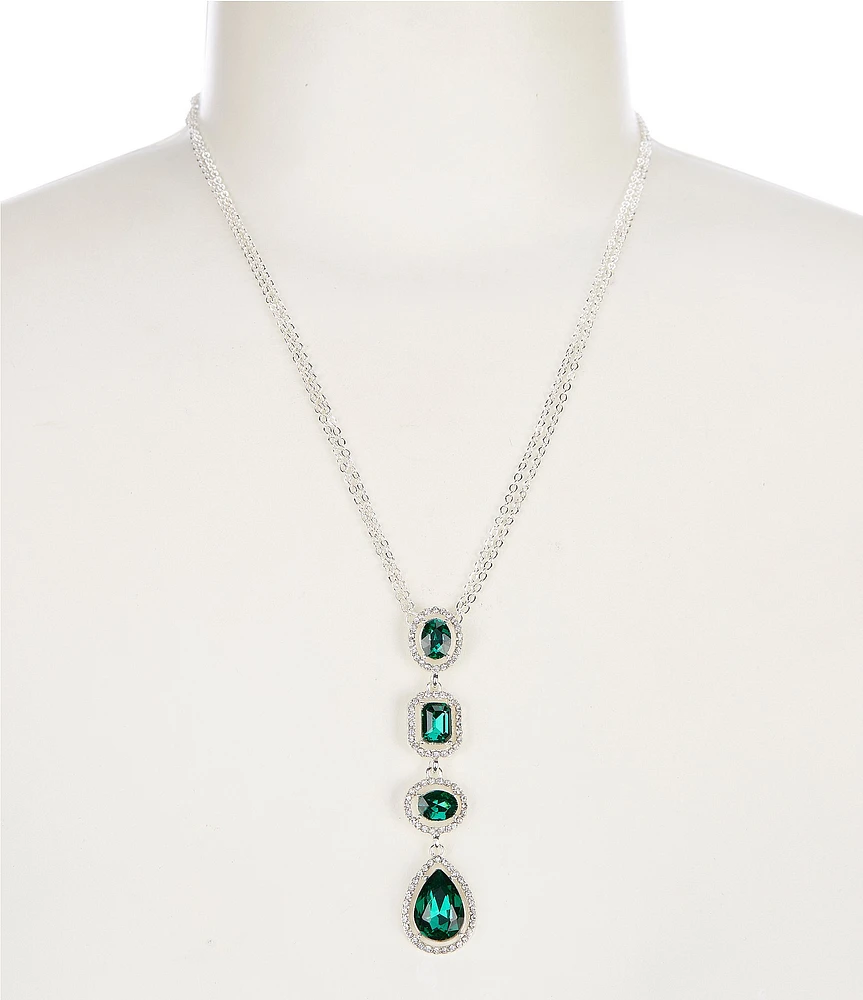 Cezanne Emerald Stone Crystal Pave Halo Y Necklace