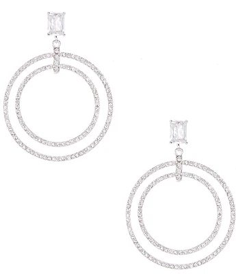 Cezanne Faceted Square Stone Orbital Pave Drop Earrings