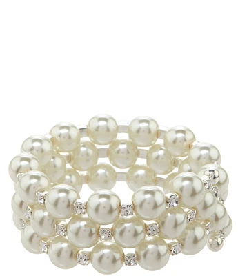 Cezanne Crystal Large Coil Rhinestone & Faux-Pearl Bracelet