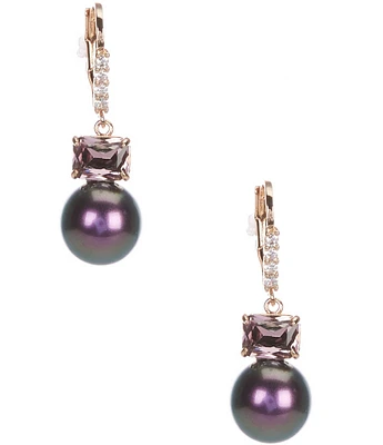 Cezanne Light Amethyst Rectangle Stone Pearl Drop Earrings