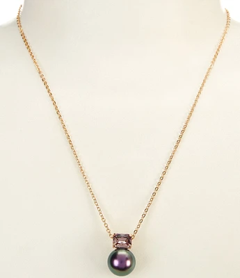 Cezanne Light Amethyst Rectangle Stone Pearl Drop Short Pendant Necklace