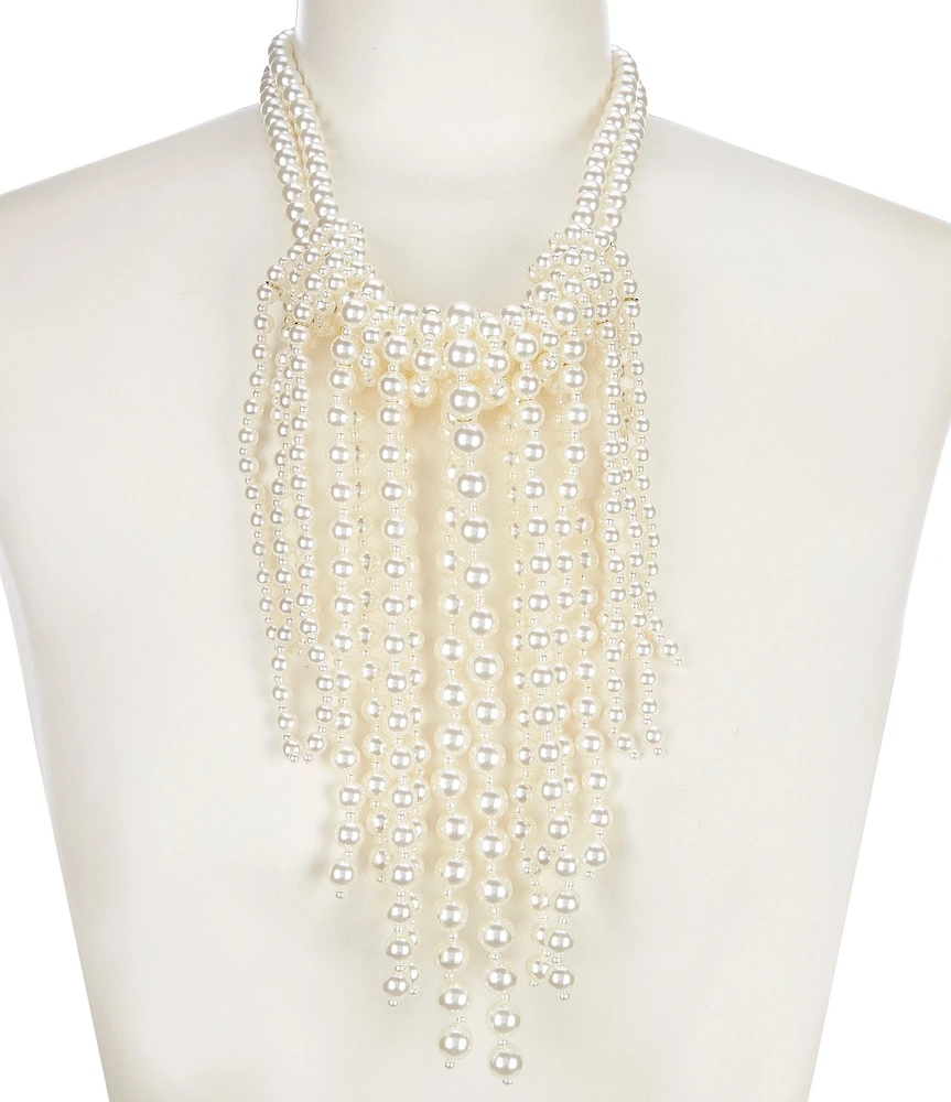 Cezanne Multi Pearl Fringe Frontal Statement Necklace