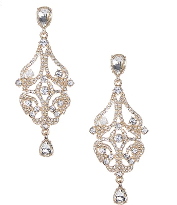 Cezanne Pave Open Work Metal Crystal Drop Statement Earrings