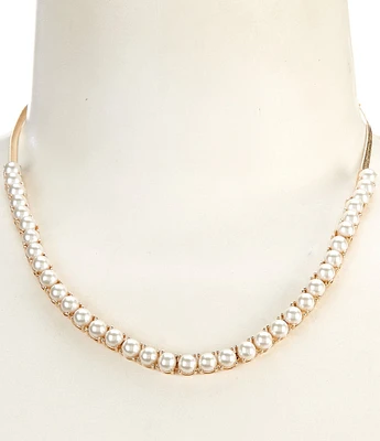 Cezanne Pearl Cab Frontal Flat Herringbone Chain Collar Necklace