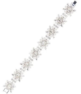 Cezanne Pearl Crystal Rosettes Line Bracelet