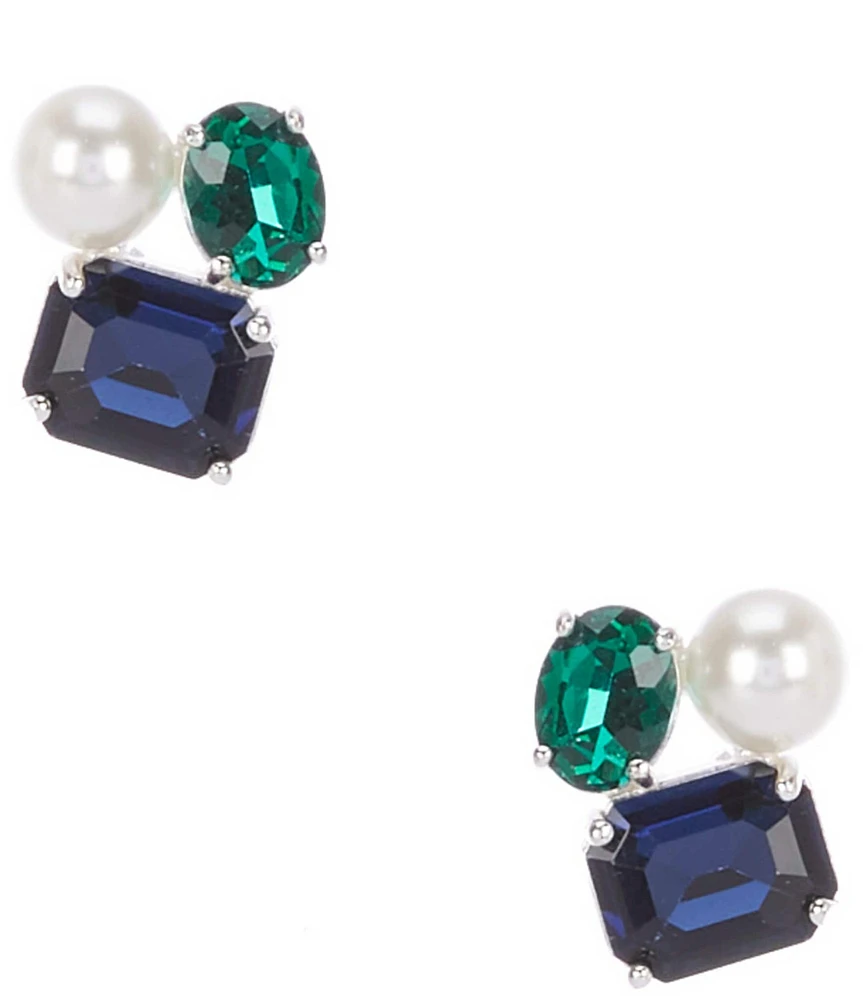 Cezanne Pearl, Montana, & Emerald Stone Stud Earrings