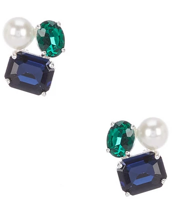 Cezanne Pearl, Montana, & Emerald Stone Stud Earrings