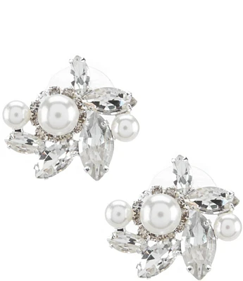 Cezanne Rhinestone & Faux-Pearl Crystal Cluster Stud Earrings