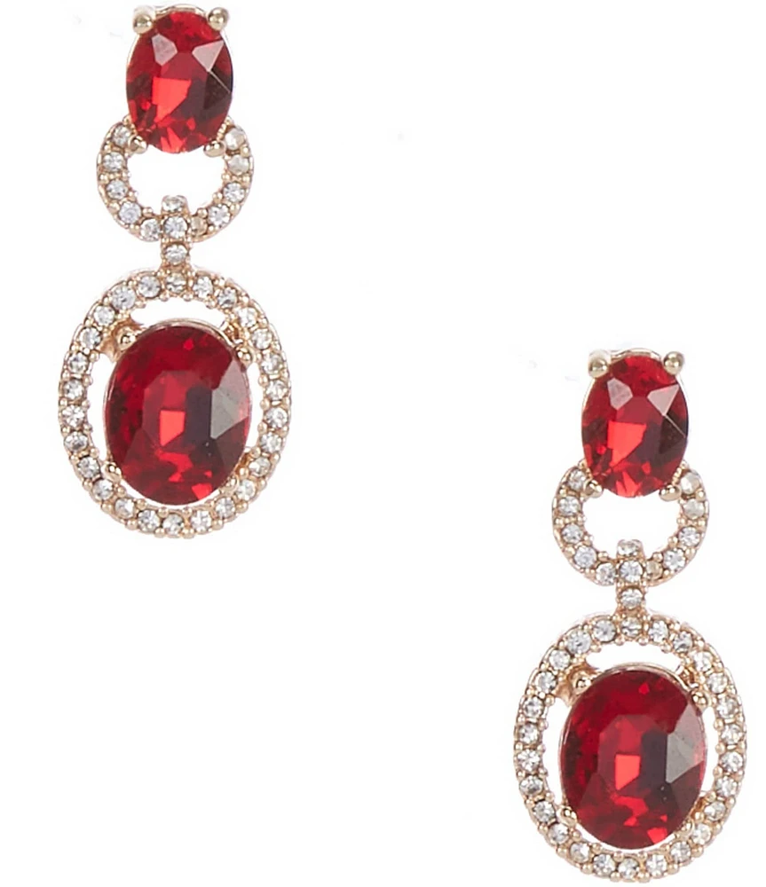 Cezanne Siam Oval with Crystal Pave Drop Earrings