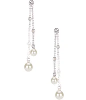 Cezanne Two Row Rhinestone Cubic Zirconia Pearl Drop Earrings