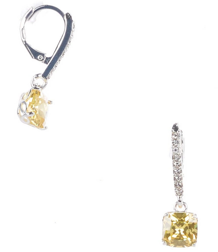 Cezanne Yellow CZ Square Stone Drop Earrings