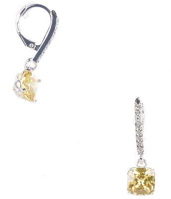 Cezanne Yellow CZ Square Stone Drop Earrings