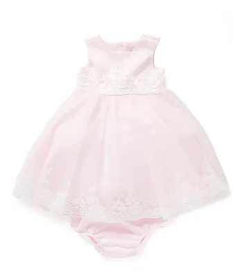 Chantilly Place Baby Girls 12-24 Months Satin Bodice Embroidered Hem and Waist Dress